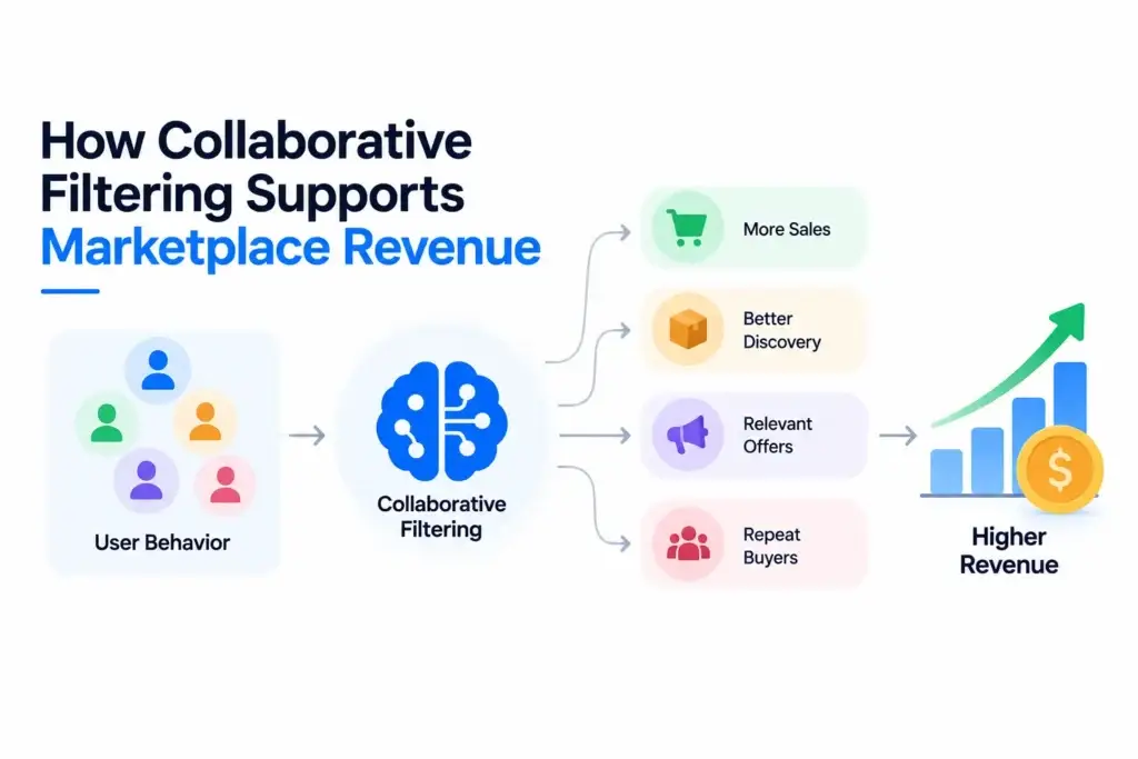 Collaborative Filtering in a Multi-Vendor Ecommerce Marketplace: Improving Product Discovery Through User Behavior 2 Collaborative filtering supporting marketplace revenue through better product discovery, relevant offers, repeat buyers, and increased sales