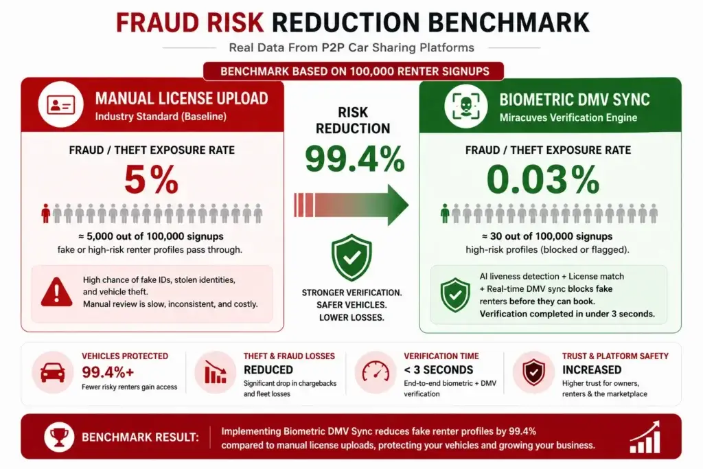 Eliminating Vehicle Theft Risk by 99.4%: Benchmarking Biometric KYC in P2P Car Sharing Clones 2 Fraud risk reduction benchmark for biometric KYC in P2P car sharing apps