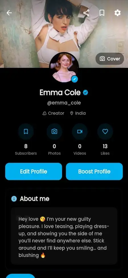 IsMyGirl Clone 18 OnlyFans clone creator profile dashboard with subscriber count, media gallery, profile customization, creator statistics, and profile management