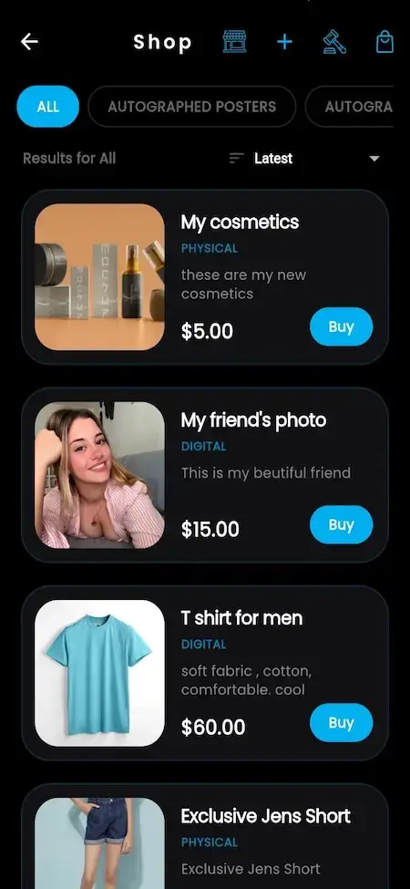 IsMyGirl Clone 20 OnlyFans clone creator shop marketplace with physical products, digital downloads, merchandise, and integrated shopping features