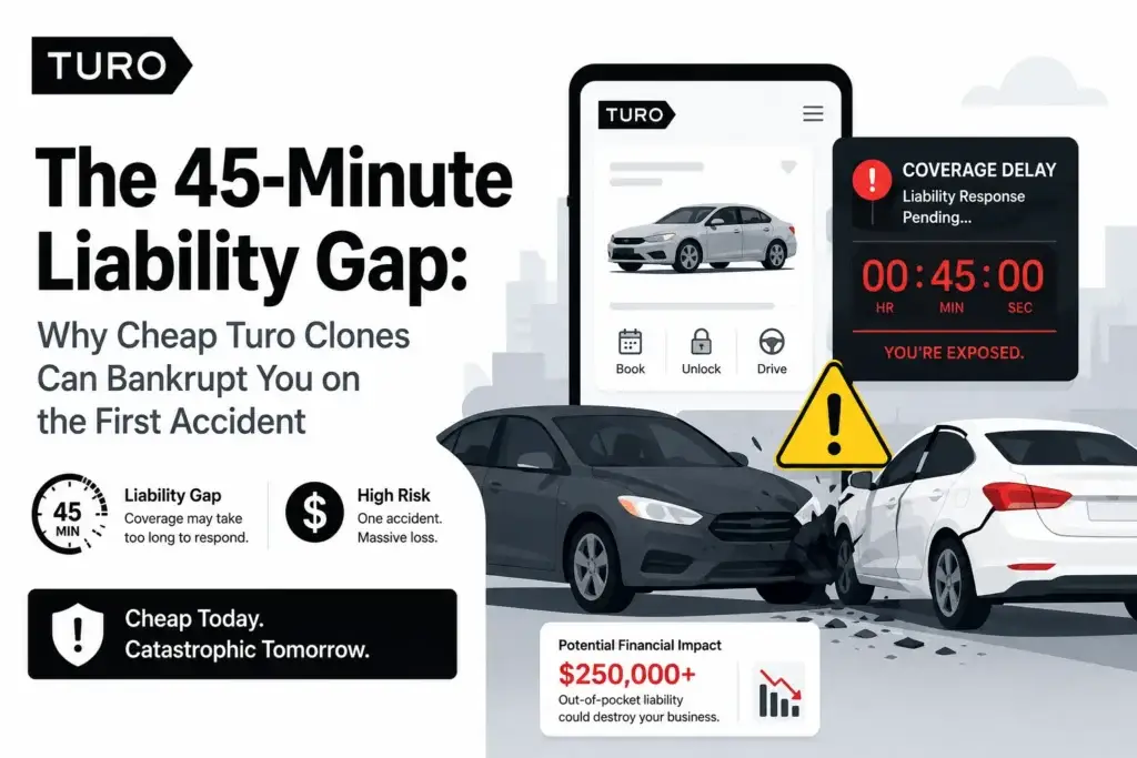 Turo clone insurance integration dashboard showing late return liability gap