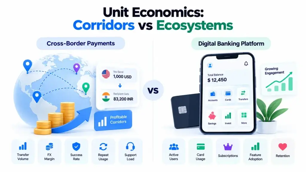Cross-Border Payment Platform vs Digital Banking Platform: Which Business Model Fits Fintech Startups Better? 2 Unit economics comparison between Cross-border payments vs digital banking corridors and digital banking ecosystems