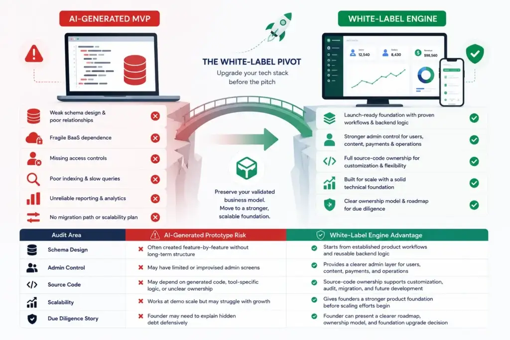 Passing Due Diligence: The 10-Point Database Audit for AI-Built Startups 2 AI Generated MVP vs White Label Engine
