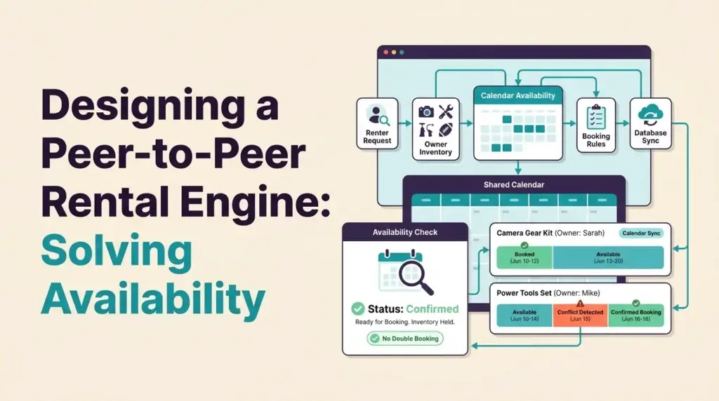 Peer-to-peer rental engine showing dynamic availability calendar and booking database logic