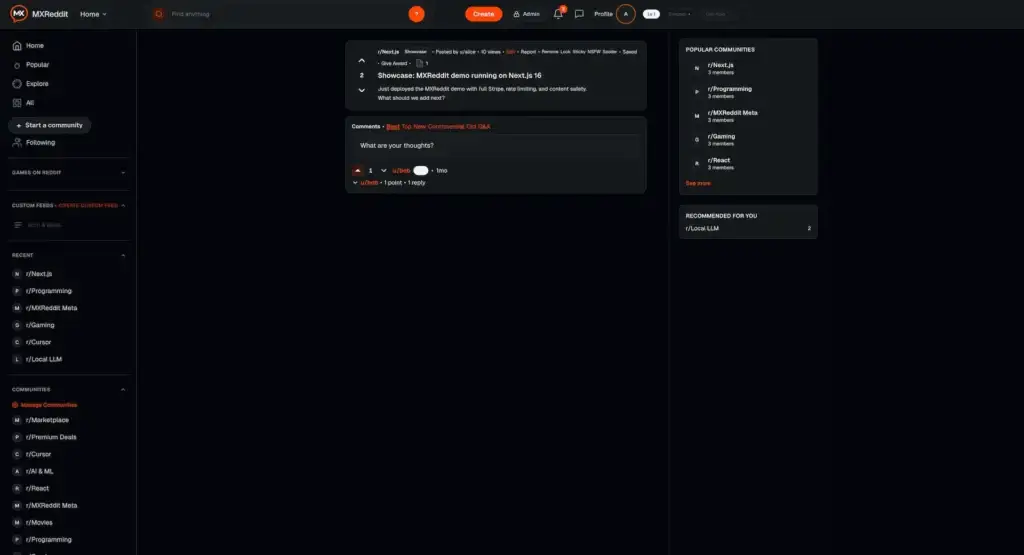 Reddit Clone 28 Showcase-MXReddit-demo-running-on-Next-js-16-MXReddit-04-06-2026_09_03_PM