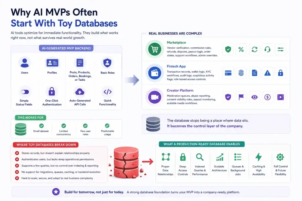 Scaling Beyond the Prompt: AI Toy Databases vs. Production SQL Engines 1 AI MVP toy database compared with a scalable production-ready database for real business applications