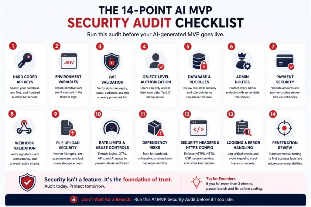 AI MVP Security Audit: The 14-Point Checklist for Founder Survival 2 Frontend UI vs backend security risks in AI-generated MVP apps