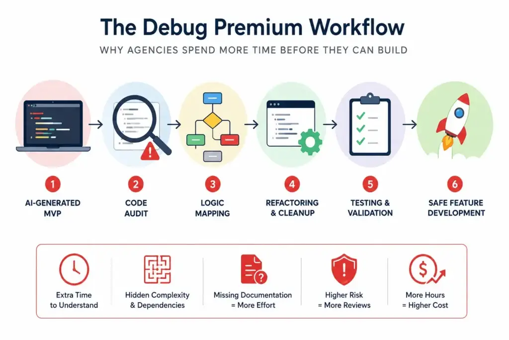 The Debug Premium: Why Agencies Charge 3x More to Touch AI-Generated Code 1 Debug Premium workflow showing why agencies spend extra time fixing AI-generated code
