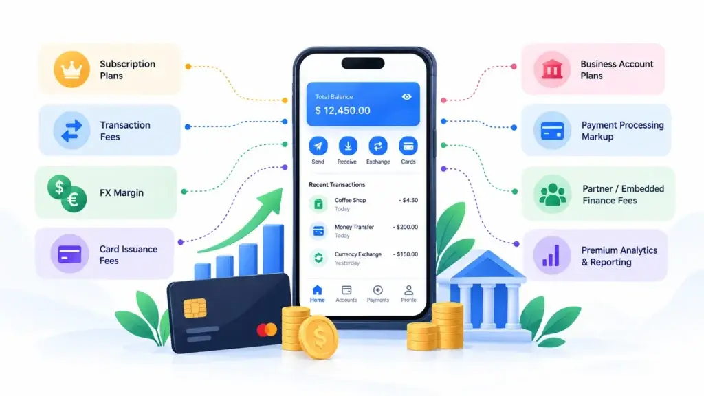 From Core Banking Features to Development Cost: What Founders Should Plan for in a Digital Banking Platform 2 Digital banking product planning workflow showing goals, target users, core features, KYC, compliance, integrations, admin reporting, cost planning, scalability, and launch roadmap.