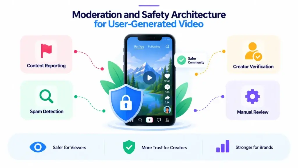 Short-Form Video Platform Architecture: Feed Ranking, Video Delivery, Creator Tools, and Live Streaming 2 Moderation and safety architecture for a user-generated video platform with content reporting, spam detection, creator verification, and manual review