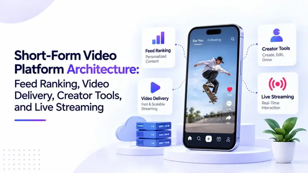Short-form video platform architecture covering feed ranking, video delivery, creator tools, and live streaming