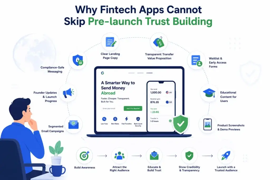 Pre-launch vs Post-launch Marketing for Wise Clone Startups 1 Why fintech apps cannot skip pre-launch trust building with landing pages, educational content, compliance messaging, and waitlist strategy
