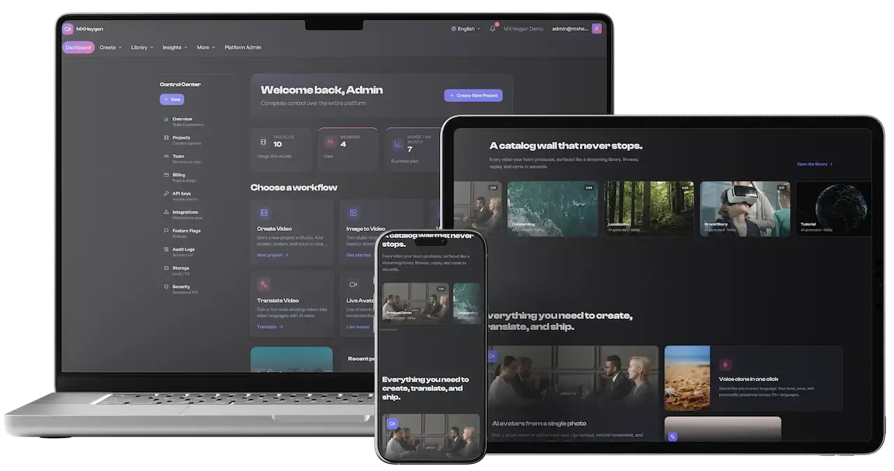 Mira AI 2 AI avatar video platform by Miracuves on desktop and mobile