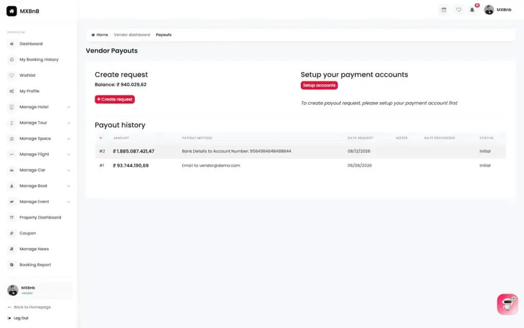 Airbnb Clone 50 Airbnb Clone Vendor Payout Management