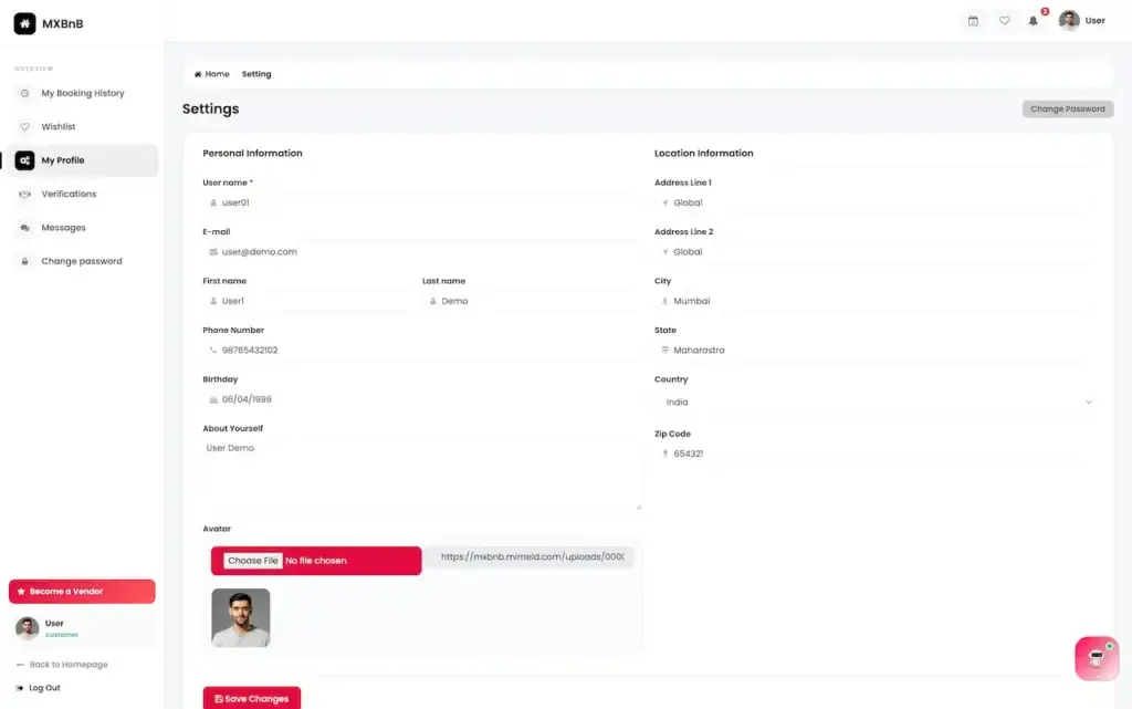 Airbnb Clone 42 Airbnb Clone Administrator Profile Settings