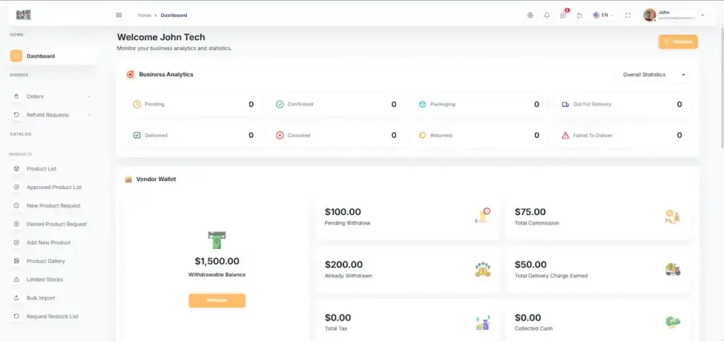 Noon Clone 74 Amazon Clone Vendor Sales Dashboard