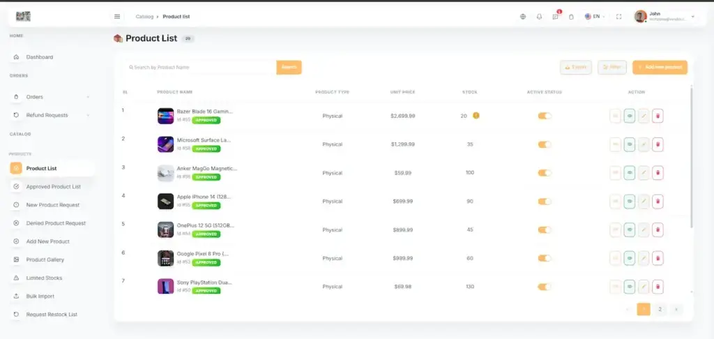 Noon Clone 73 Amazon Clone Vendor Product Inventory
