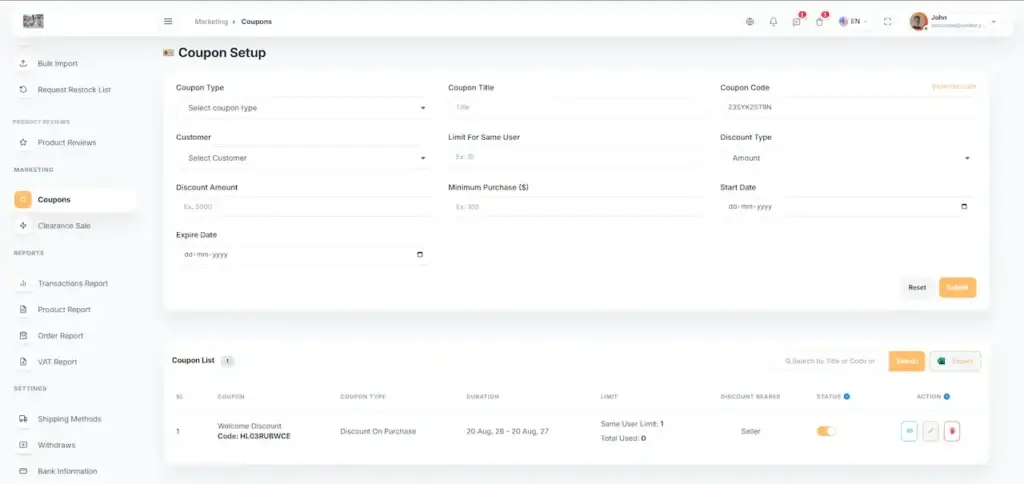 Noon Clone 70 Amazon Clone Vendor Coupon Setup
