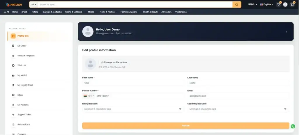 Noon Clone 63 Amazon Clone Customer Account Information
