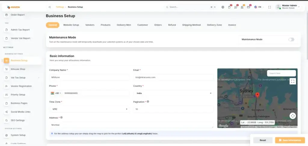 Noon Clone 49 Amazon Clone Admin Business Settings