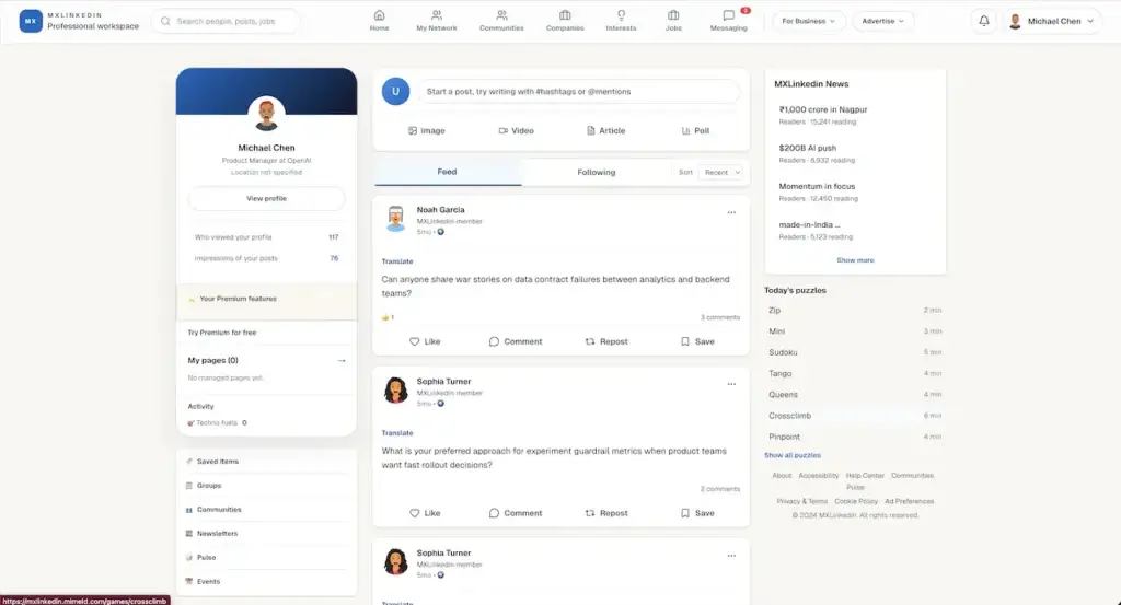 LinkedIn Clone 39 LinkedIn Clone Professional News Feed