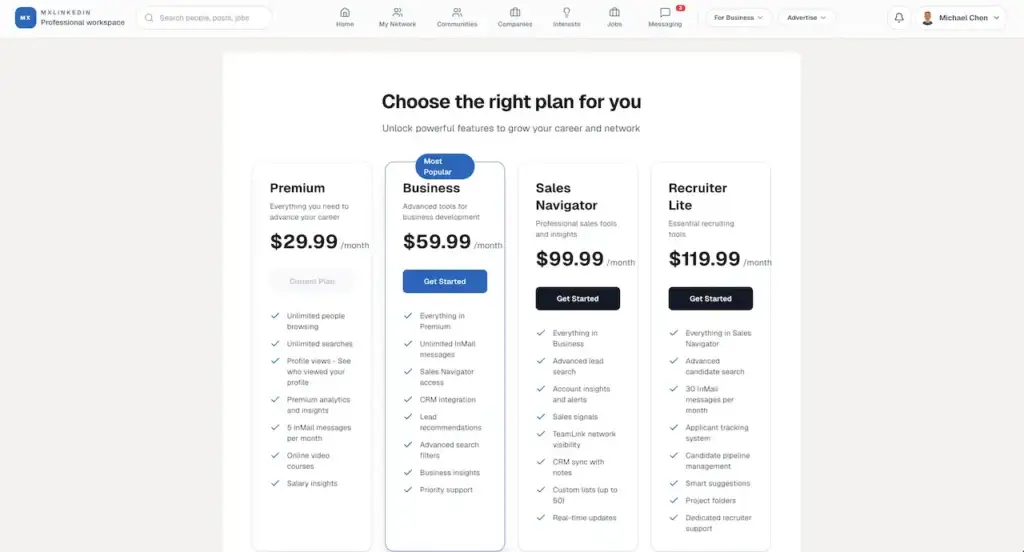 LinkedIn Clone 36 LinkedIn Clone Subscription Plans and Pricing