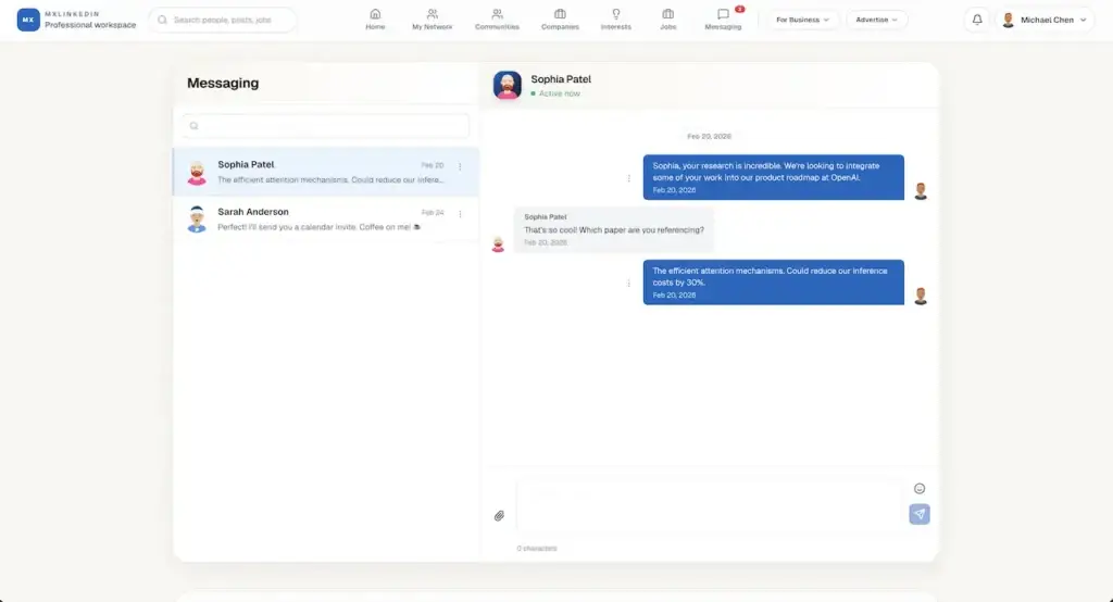 LinkedIn Clone 33 LinkedIn Clone Direct Messaging Conversation