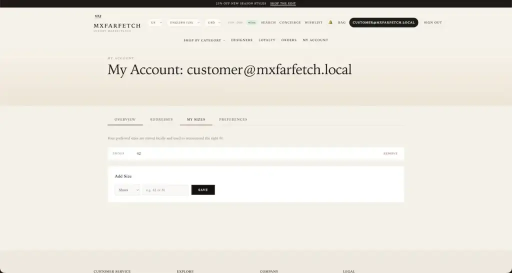 Farfetch Clone 38 Farfetch Clone Customer Account Information
