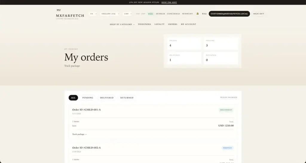 Farfetch Clone 37 Farfetch Clone Customer Order History