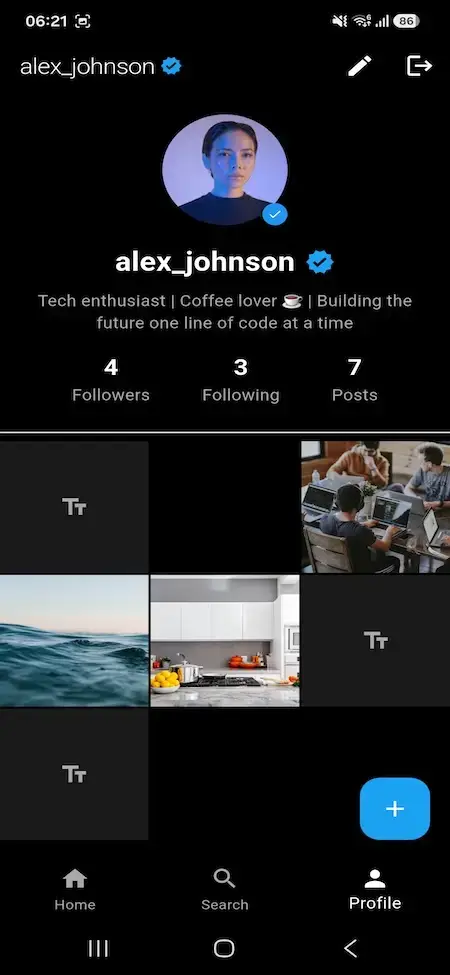 Threads Clone 23 Threads clone mobile verified profile with biography, follower statistics and media grid