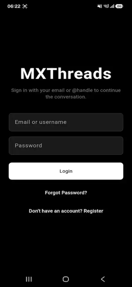 Threads Clone 18 Threads clone mobile login with email or username, password recovery and registration