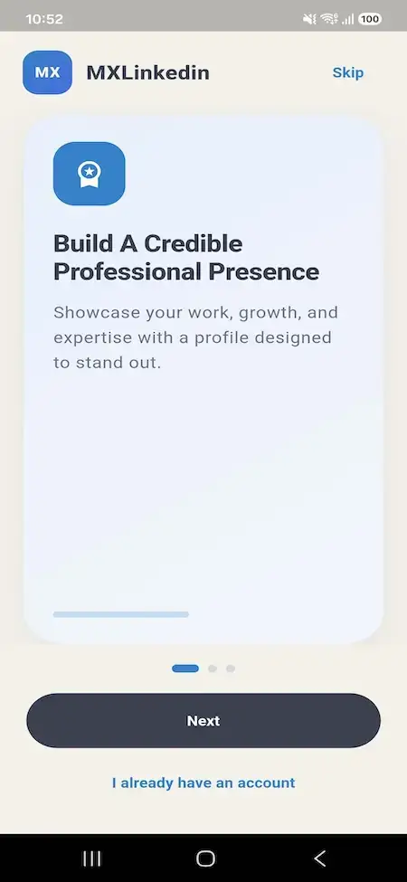 LinkedIn Clone 27 LinkedIn Clone Mobile Professional Presence Onboarding