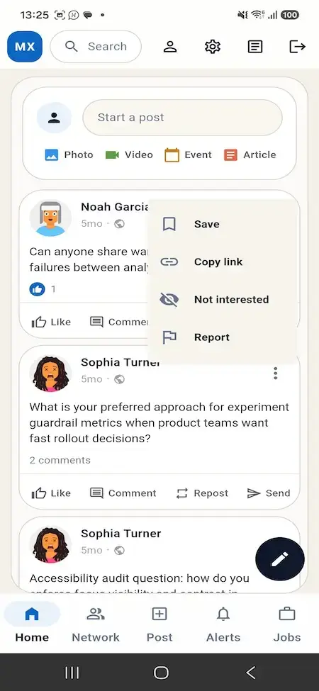 LinkedIn Clone 22 LinkedIn Clone Mobile Post Actions Menu