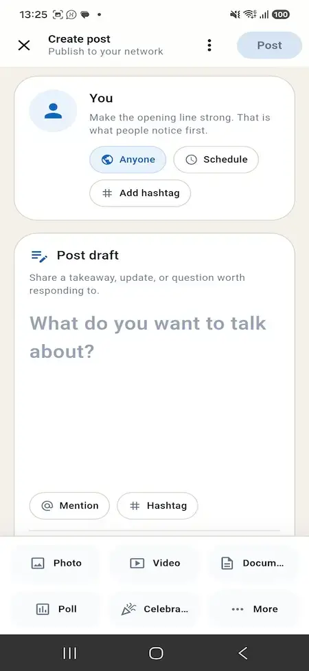 LinkedIn Clone 20 LinkedIn Clone Mobile Post Composer