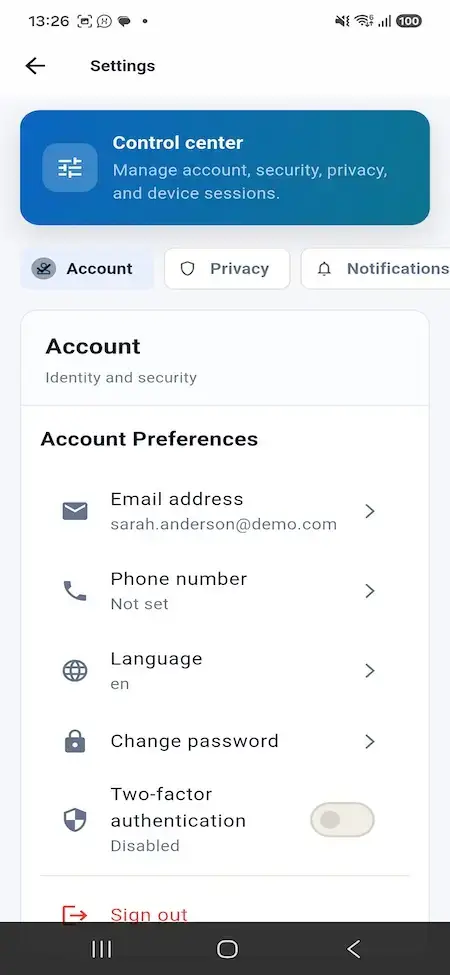 LinkedIn Clone 18 LinkedIn Clone Mobile Account Settings