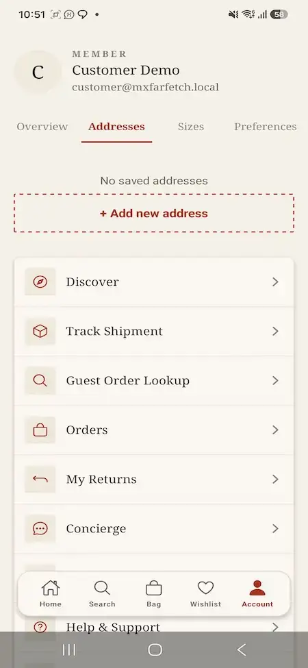 Farfetch Clone 22 Farfetch Clone Mobile Account and Shopping Menu