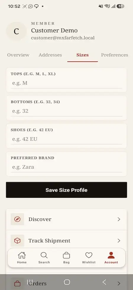 Farfetch Clone 17 Farfetch Clone Mobile Customer Profile