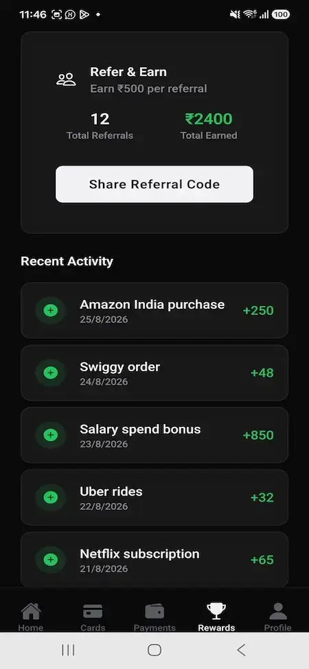 Cred Clone 20 Cred Clone Referral Rewards and Recent Activity