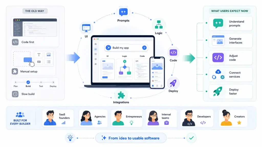Why AI Startups Choose a Bolt.new Clone Over Custom AI App Builder Development 1 Bolt.new AI app builder showing the shift from manual app development to prompt-based AI app creation