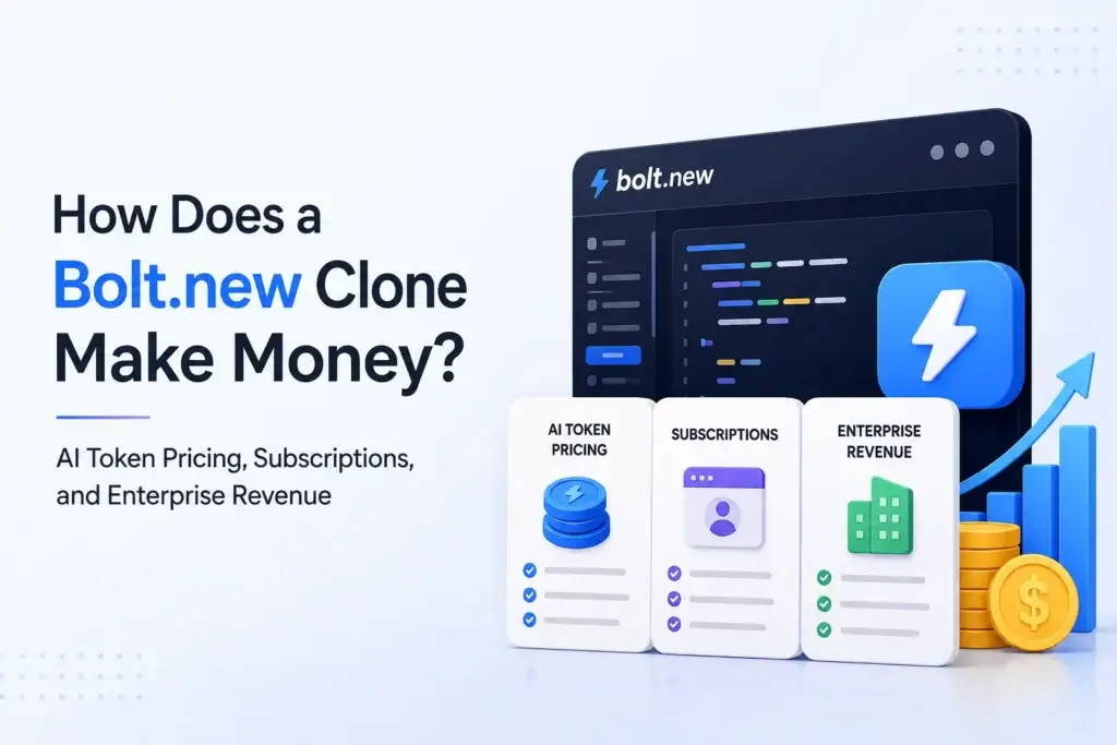 Bolt.new clone revenue model with AI token pricing, subscriptions, and enterprise revenue