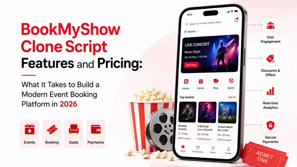 BookMyShow clone script features and pricing for building a modern movie, event, play, and sports booking platform