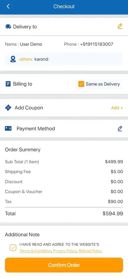 Noon Clone 25 Amazon Clone Mobile Checkout Summary
