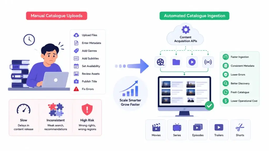 Content Acquisition APIs for a Video Streaming Platform: Scaling Catalogue Ingestion Without Manual Uploads 1 Manual catalogue uploads vs automated catalogue ingestion using content acquisition APIs for video streaming platforms