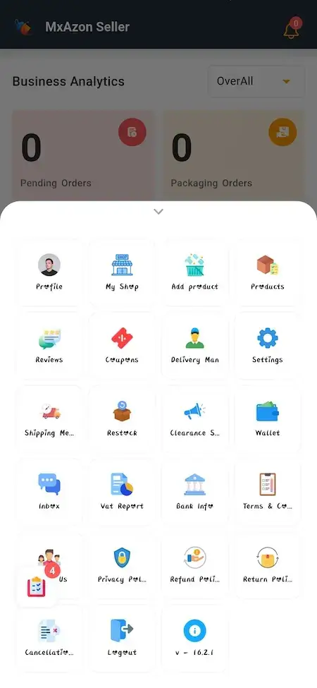 Noon Clone 33 Amazon Clone Seller Mobile Management Menu