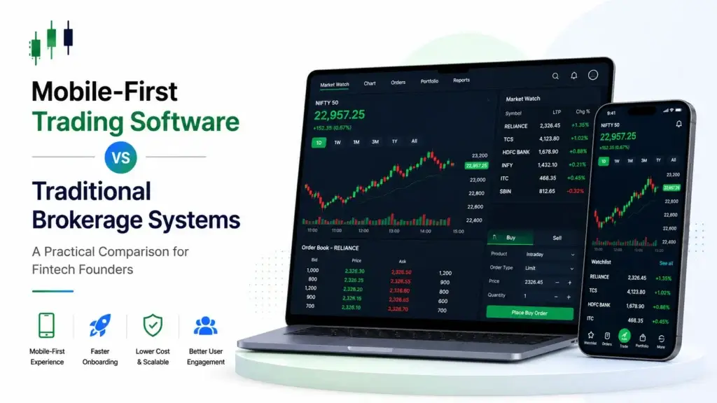 Mobile-first trading software versus traditional brokerage systems comparing onboarding, scalability, cost, and user engagement