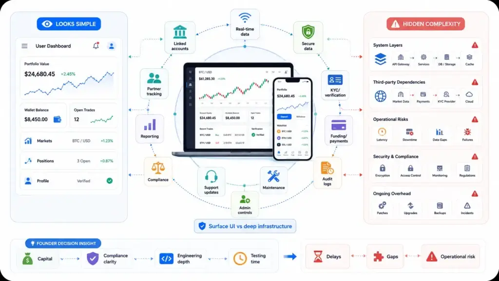 Why Fintech Startups Choose a Blueberry Markets Clone Over Building a Trading Platform From Scratch 1 Hidden complexity and risks of building a trading platform from scratch with KYC, APIs, security, compliance, and market data
