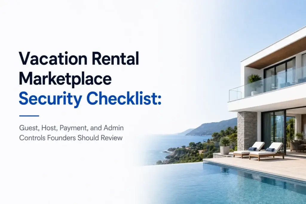 Vacation rental marketplace security checklist covering guest, host, payment, booking, and admin security controls