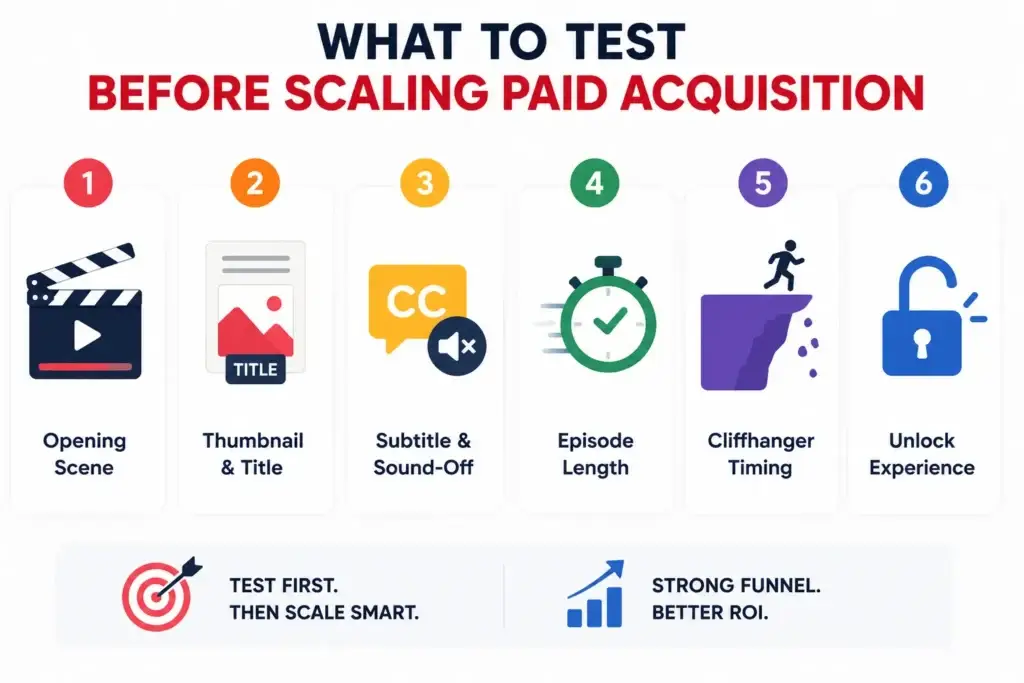 How to Test Short Drama Story Hooks Before Scaling a Vertical Entertainment App 2 Key elements to test before scaling paid acquisition for a short drama platform, including opening scene, thumbnail, subtitles, episode length, cliffhanger timing, and unlock experience