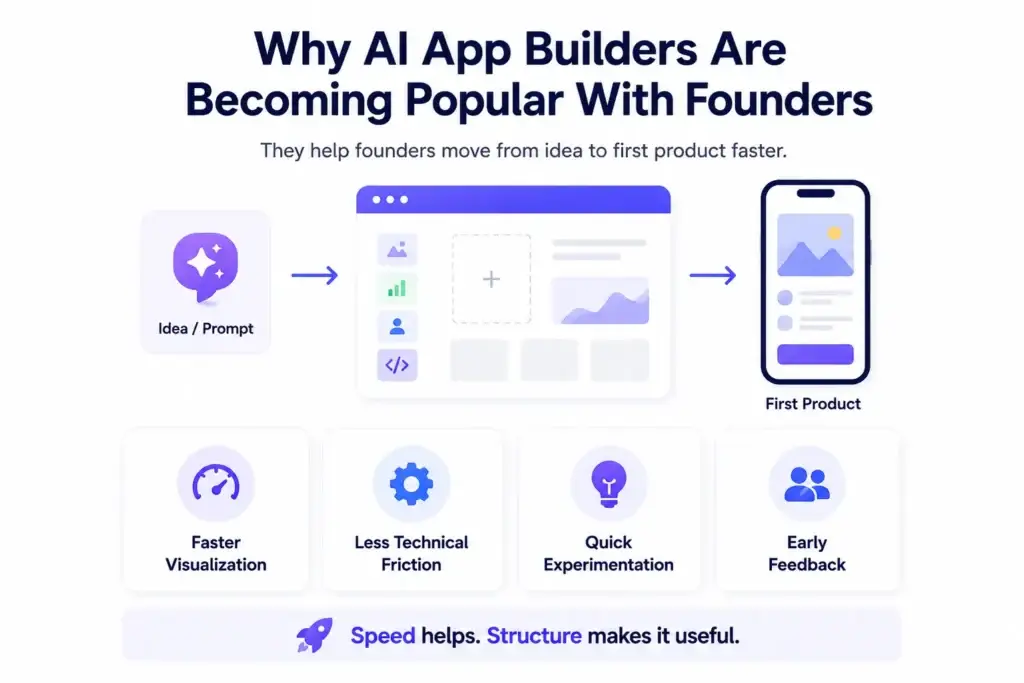 What Is an AI App Builder and How Does It Turn Prompts Into Working Applications? 1 Why AI app builders are becoming popular with founders for faster visualization, lower technical friction, quick experimentation, and early feedback