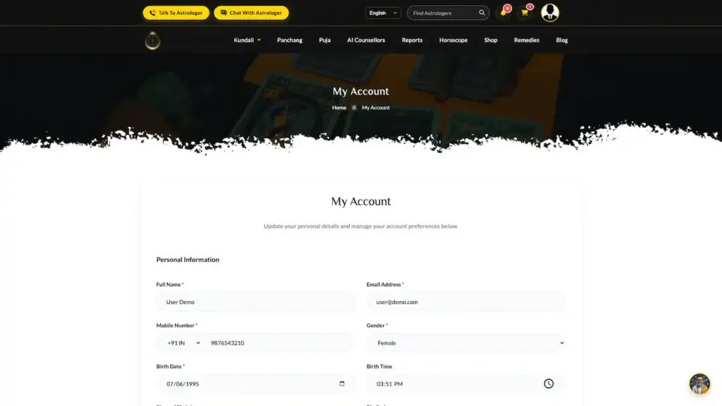 AstroSage Clone 51 01-My-Account-Dashboard
